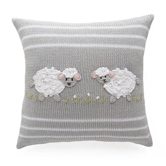 Lamb 10" Pillow, Grey/White - Elegant Linen