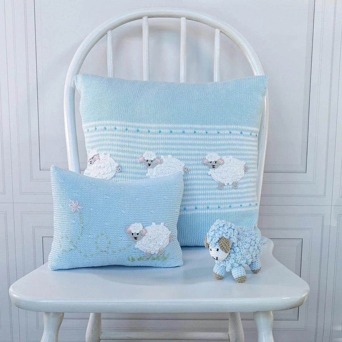 Lamb Mini Pillow, Blue - Elegant Linen