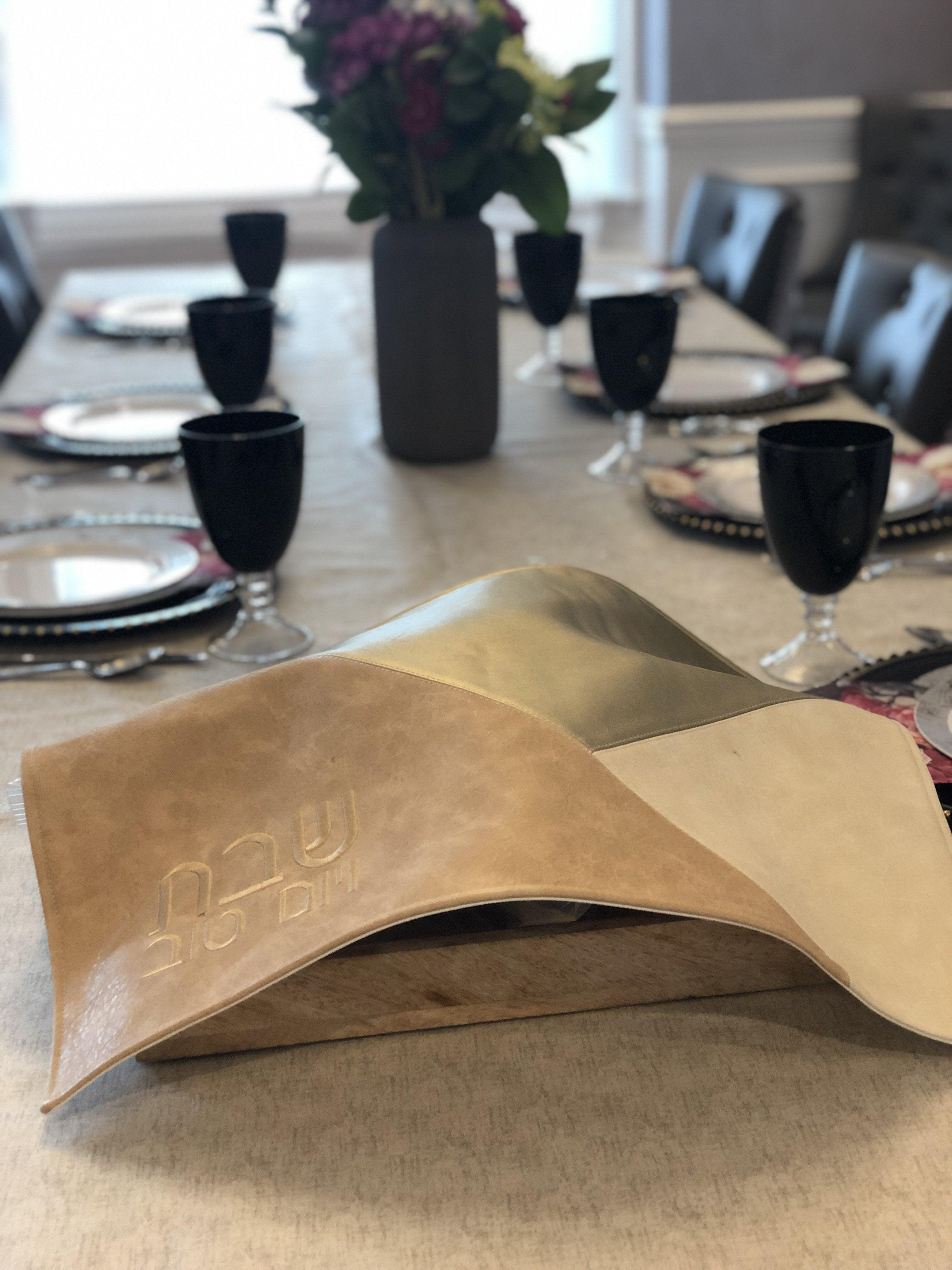 Leather Challah Cover - Diagonal - Elegant Linen