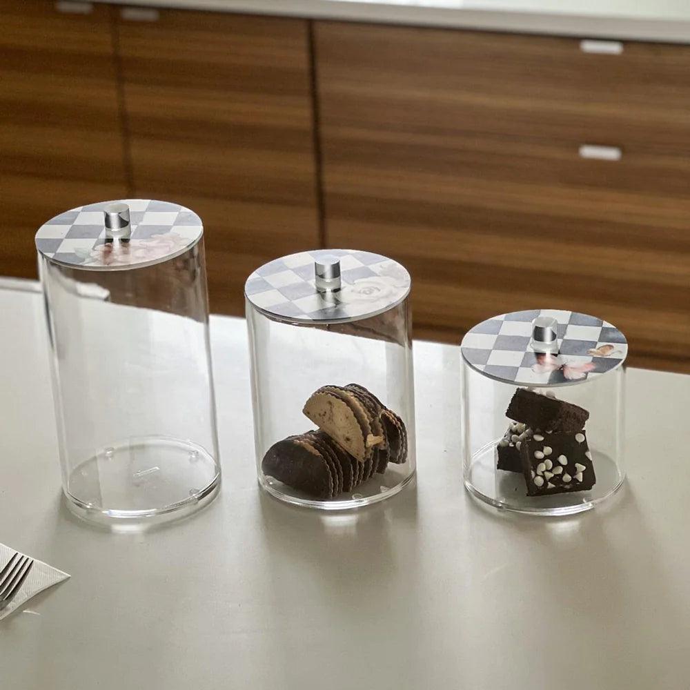 Set Of 3 Glass Containers With Decorative Metal Lids - K&K