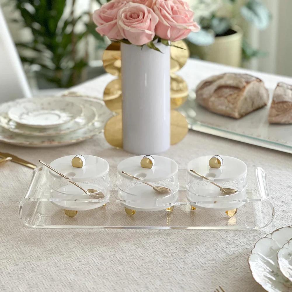 Lucite Dips Tray with Lids - Elegant Linen