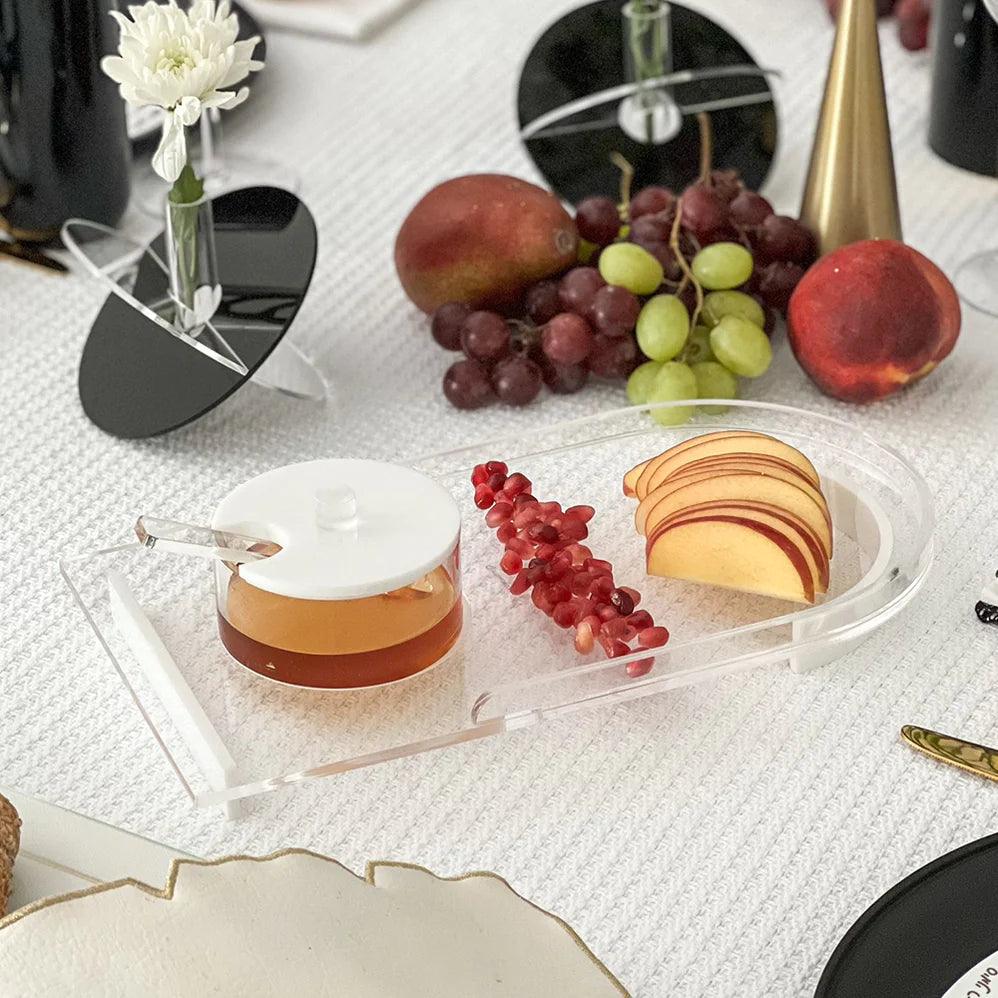 Lucite Honey Dish with Simanim Tray - Elegant Linen