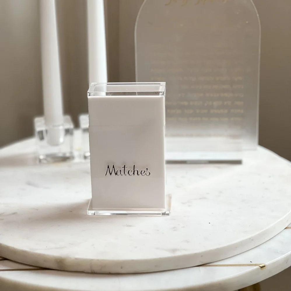 Lucite Matches Box-Matches Text - Elegant Linen