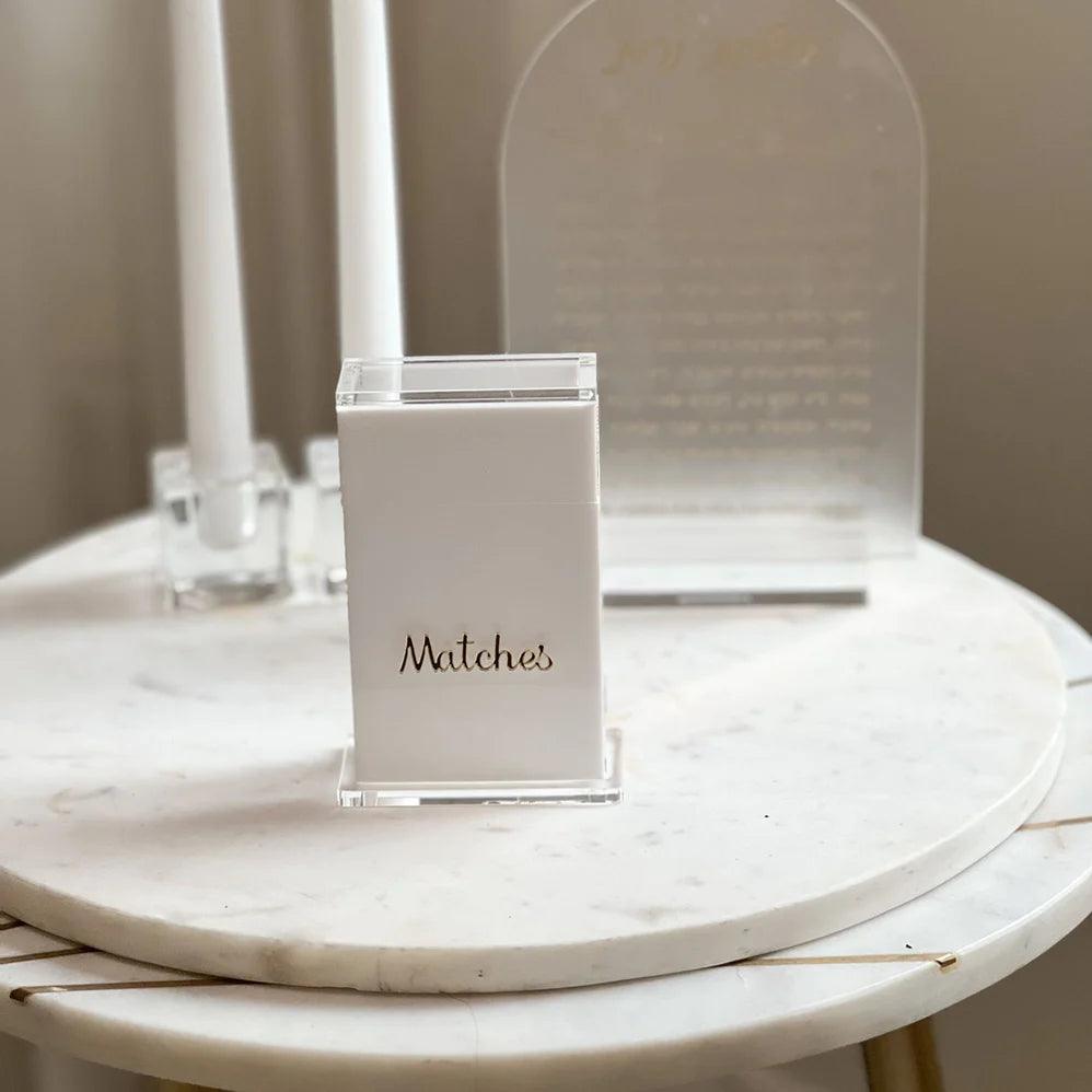 Lucite Matches Box-Matches Text - Elegant Linen