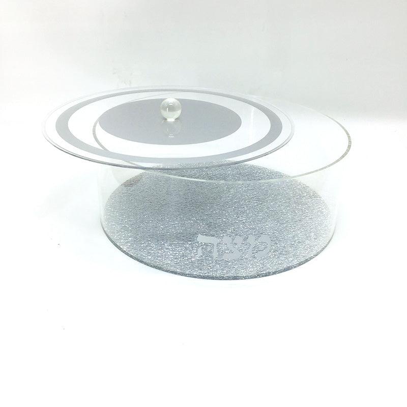 Lucite Matzah Box Silver Classic Design - Elegant Linen