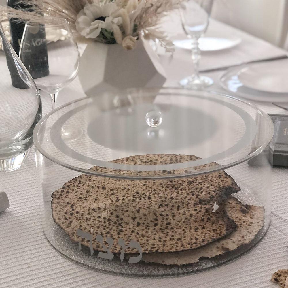 Lucite Matzah Box Silver Classic Design - Elegant Linen
