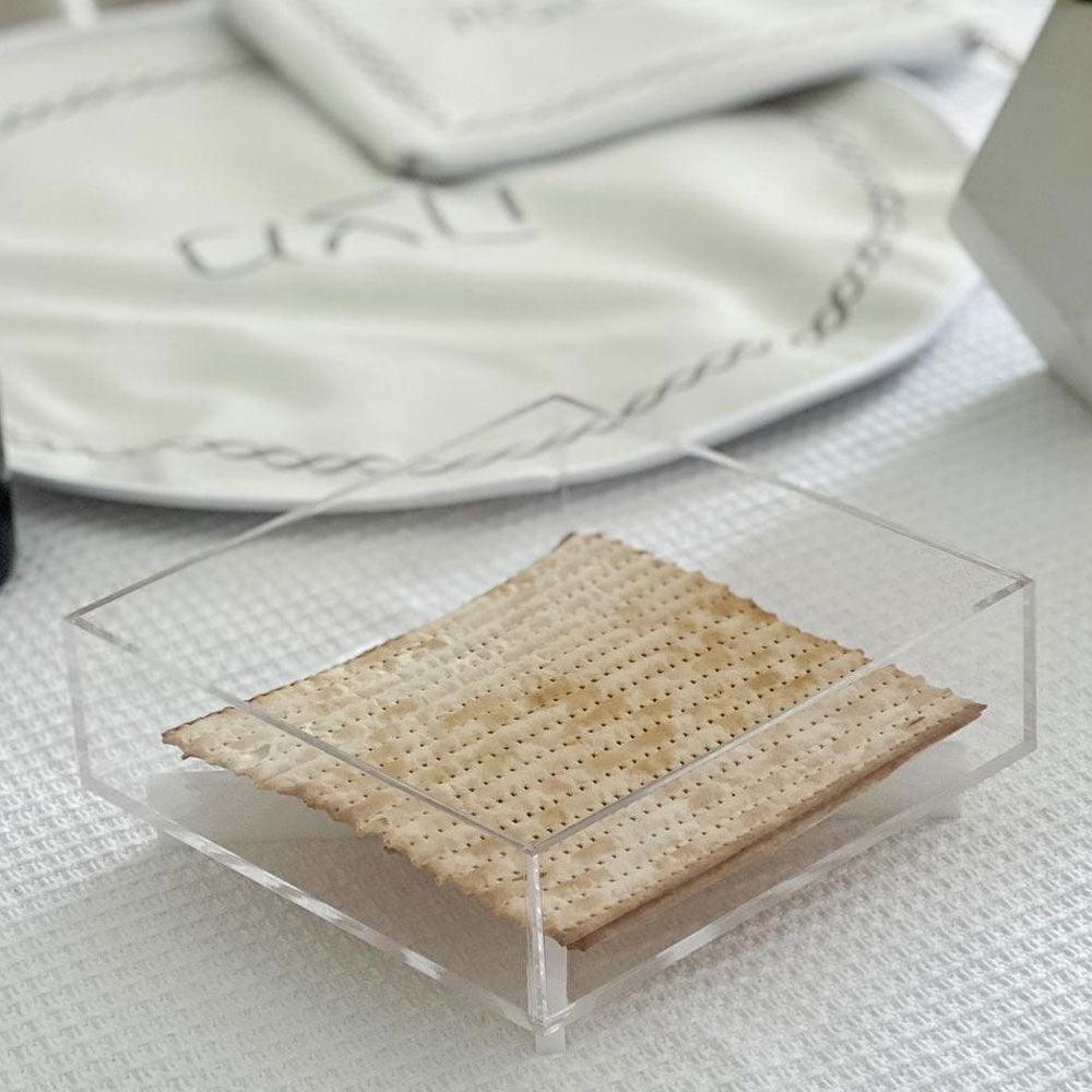 Lucite Square Matzah Plate - Elegant Linen