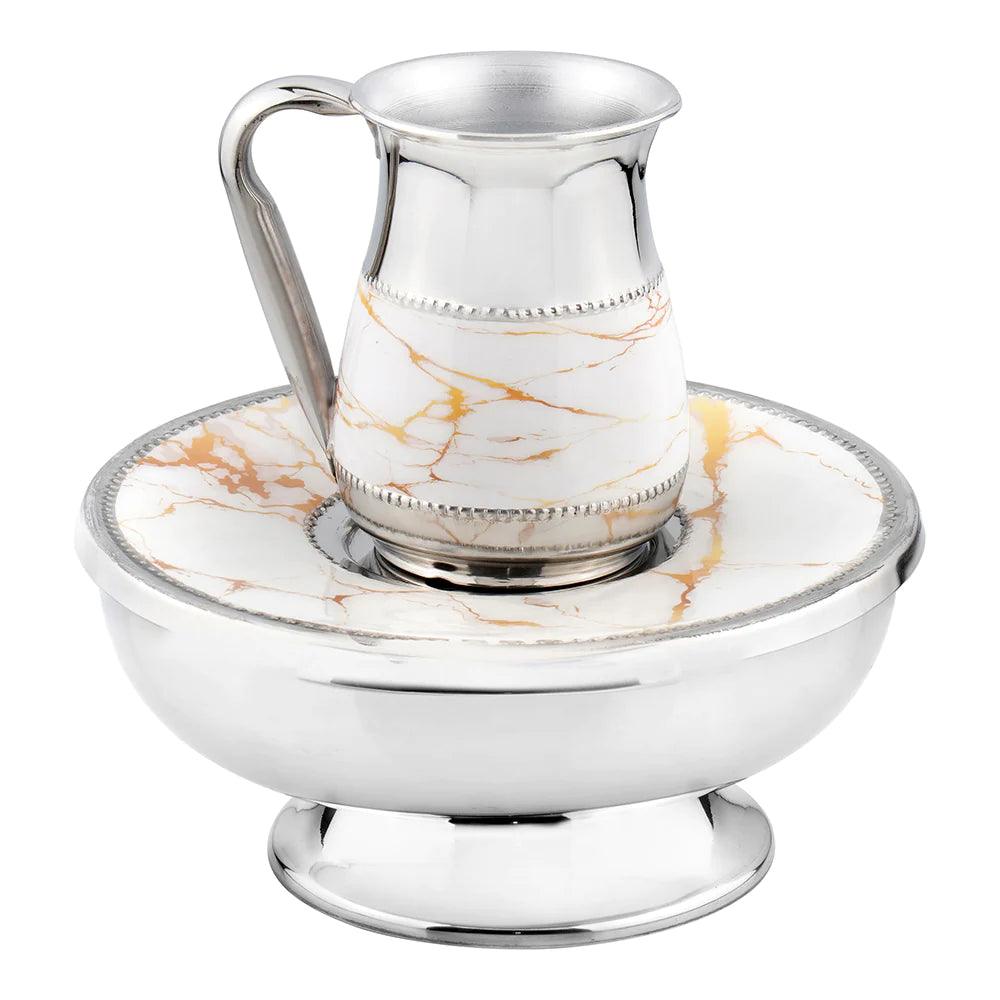 Mayim Achronim set with white Marble Design - Elegant Linen
