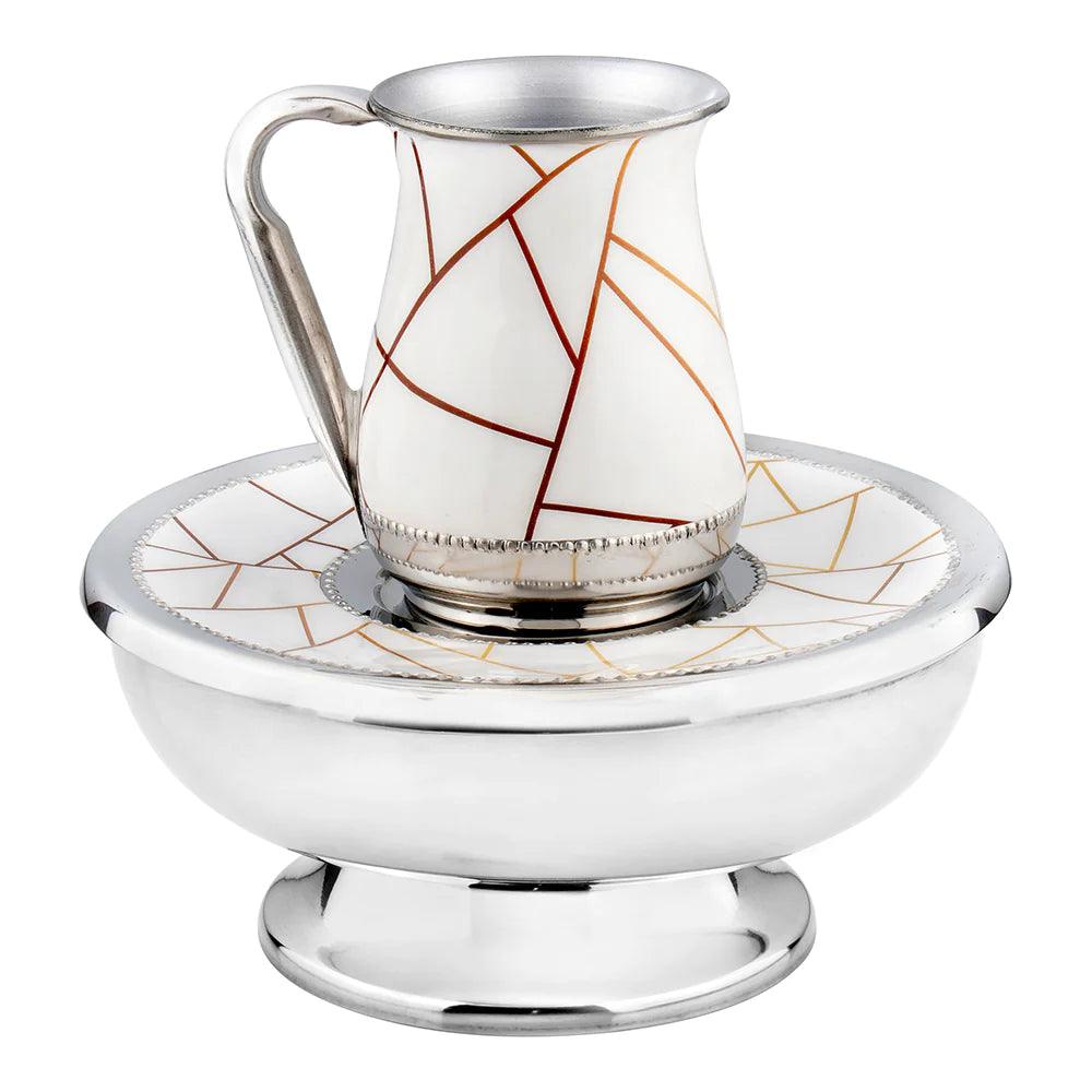 Mayim Achronim set with white Pattern Design - Elegant Linen