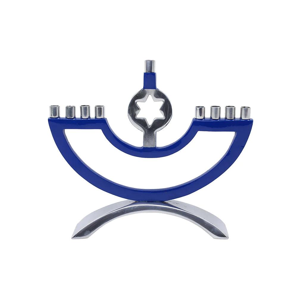 Metal Candle Menorah Blue Enamel with Star of David - Elegant Linen