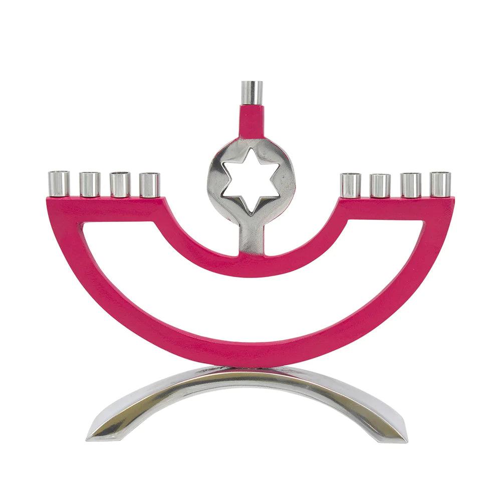 Metal Candle Menorah Blue Enamel with Star of David - Elegant Linen