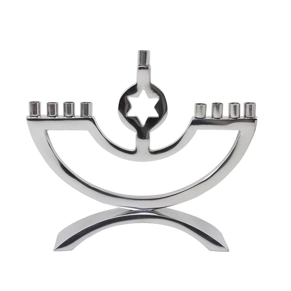 Metal Candle Menorah Blue Enamel with Star of David - Elegant Linen