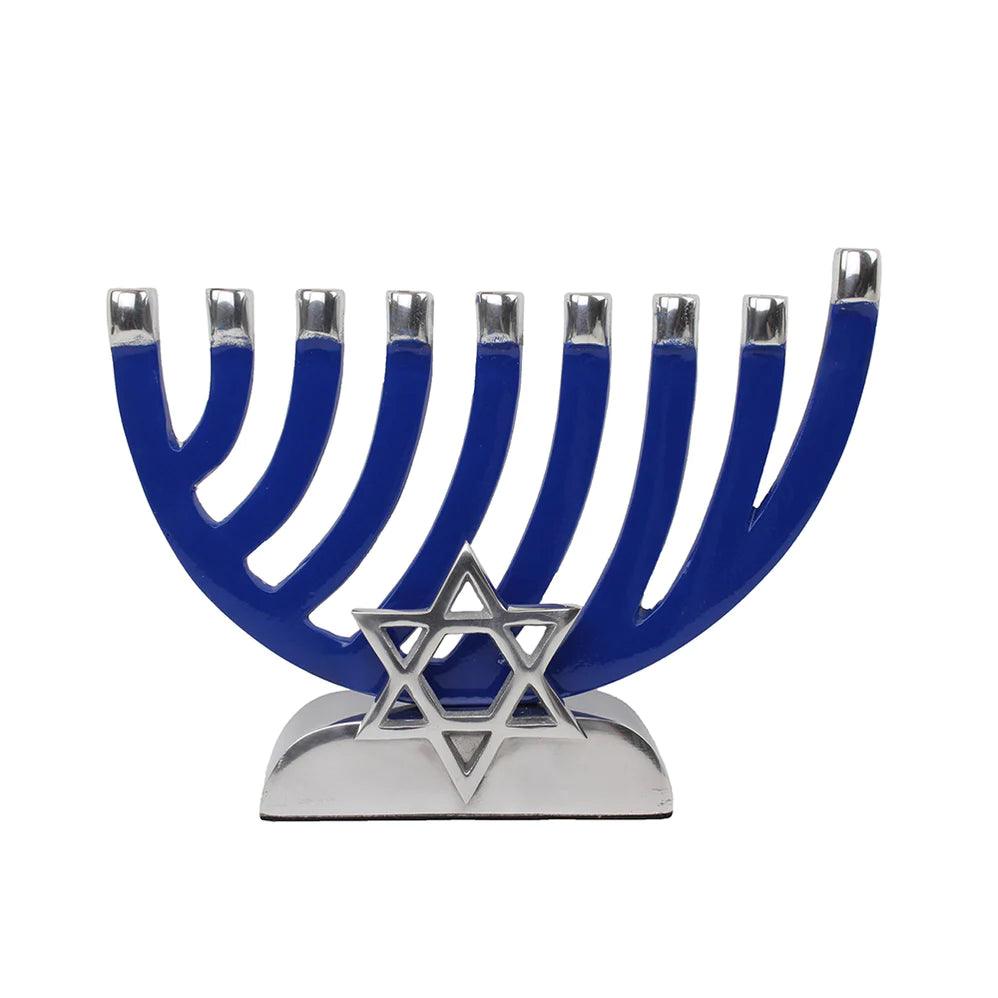 Metal Candle Menorah Polished with Star of David - Elegant Linen