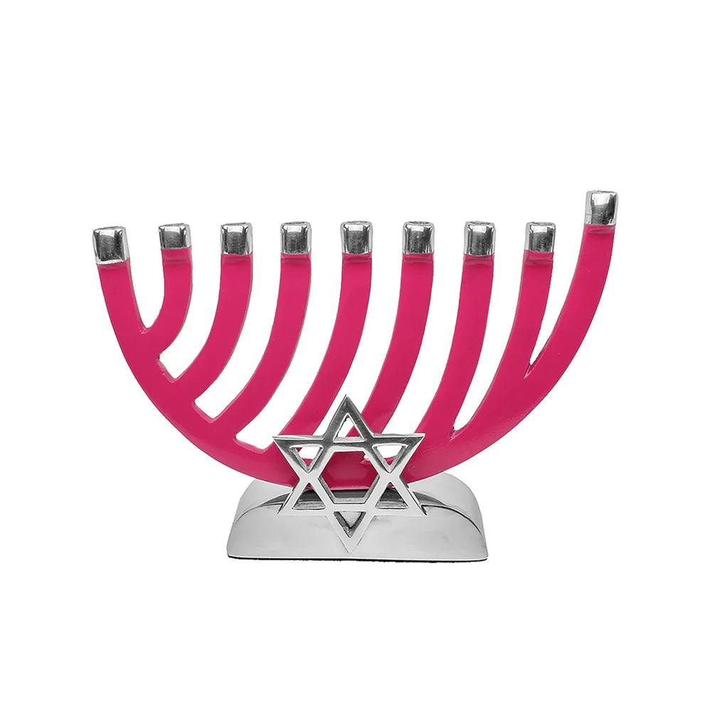 Metal Candle Menorah Polished with Star of David - Elegant Linen