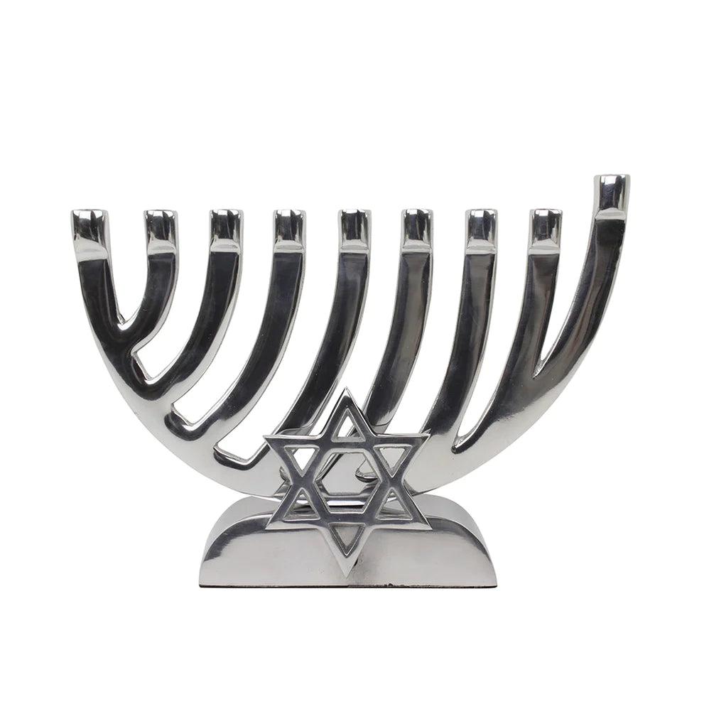 Metal Candle Menorah Polished with Star of David - Elegant Linen