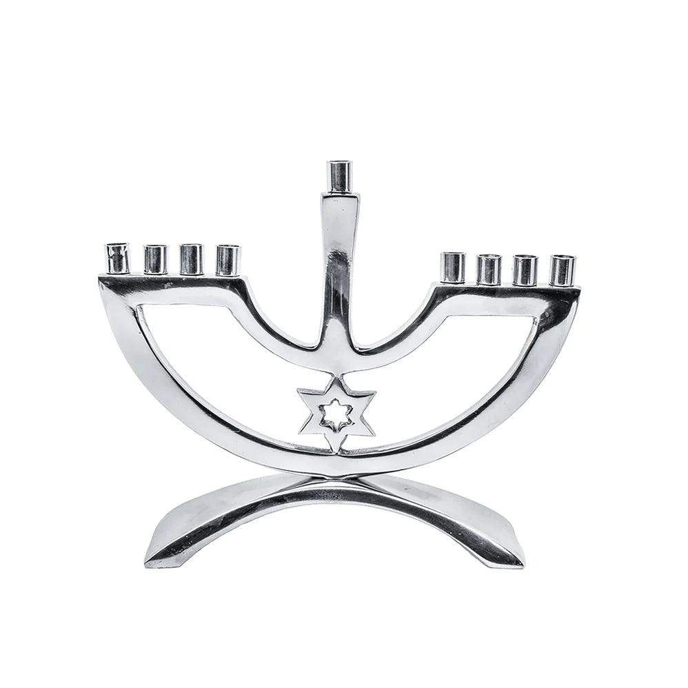 Metal Candle Menorah with Star of David - Elegant Linen