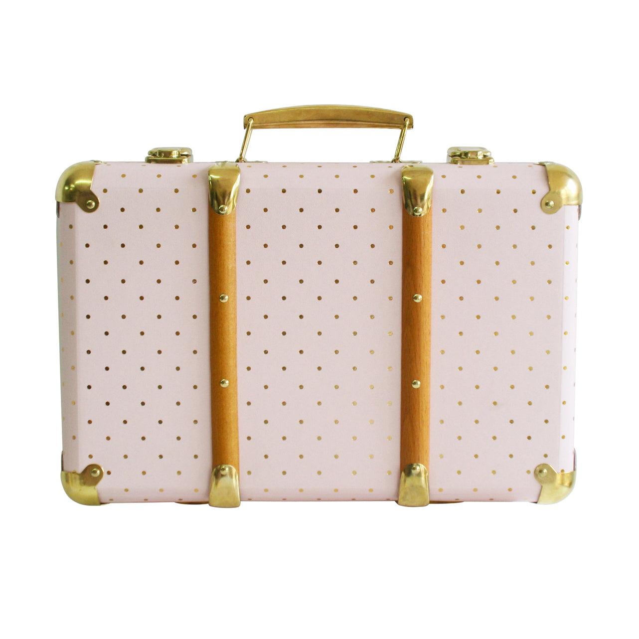 Mini Vintage Brief Case - Pink Gold Spot - Elegant Linen