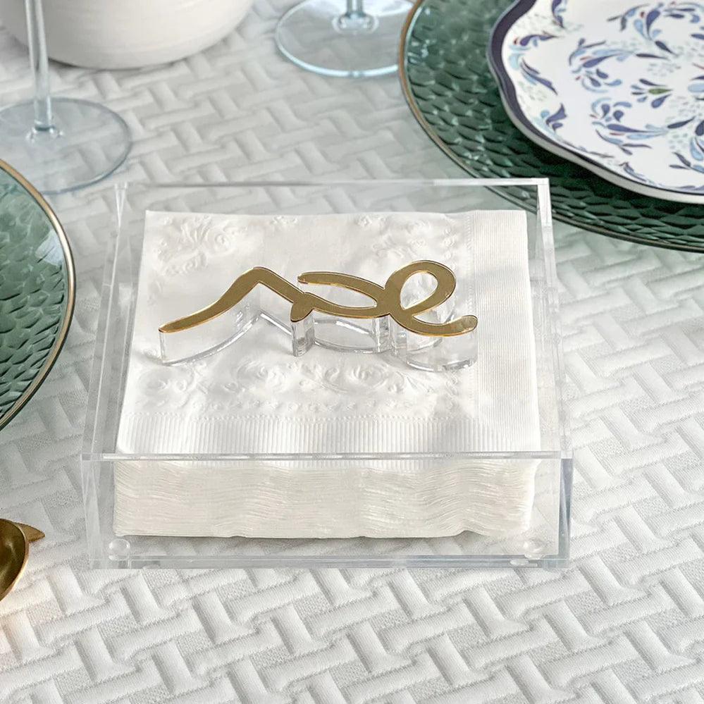 Napkin Holder With Shabbos Weight - Elegant Linen