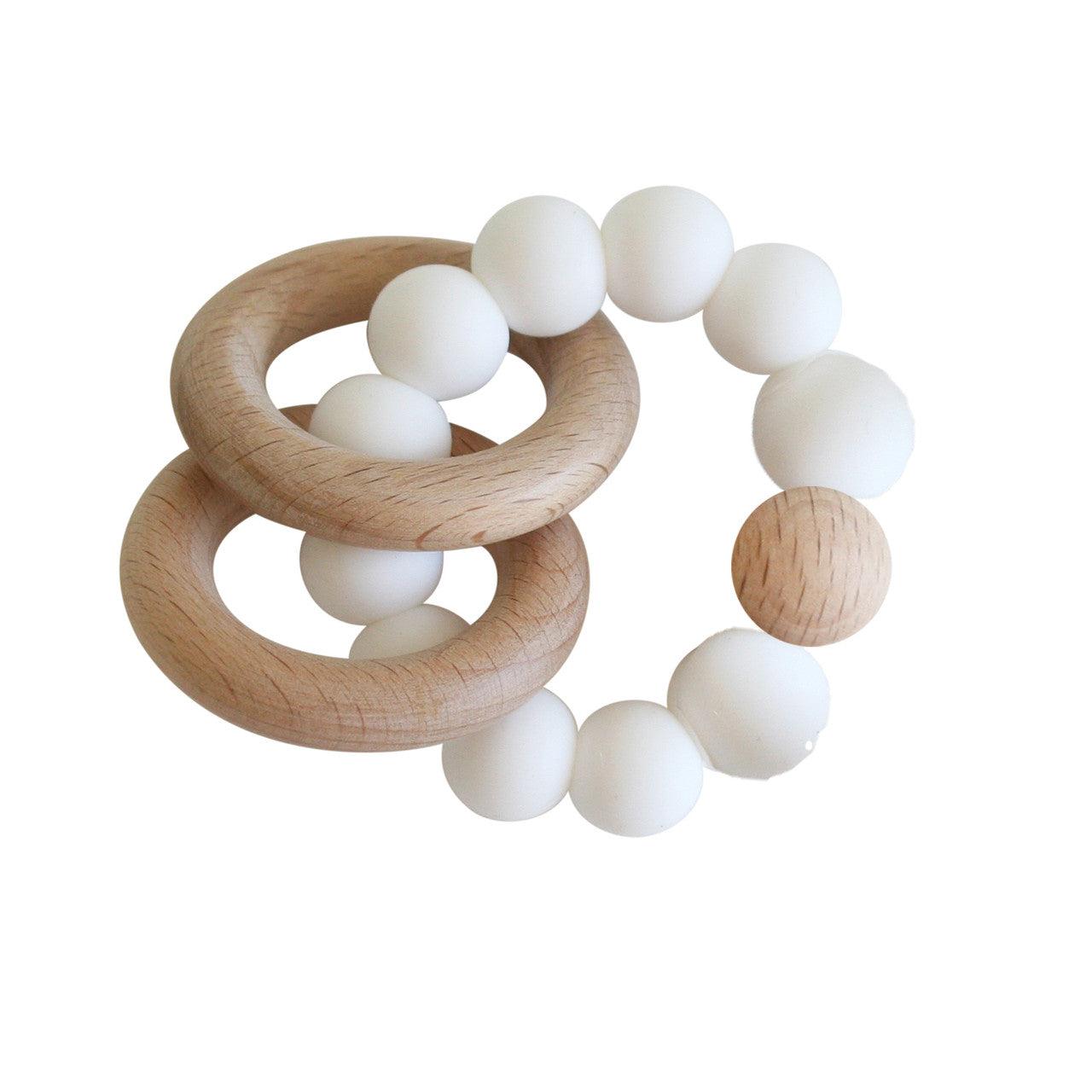 Natural Beechwood & Silicone Teether - Elegant Linen