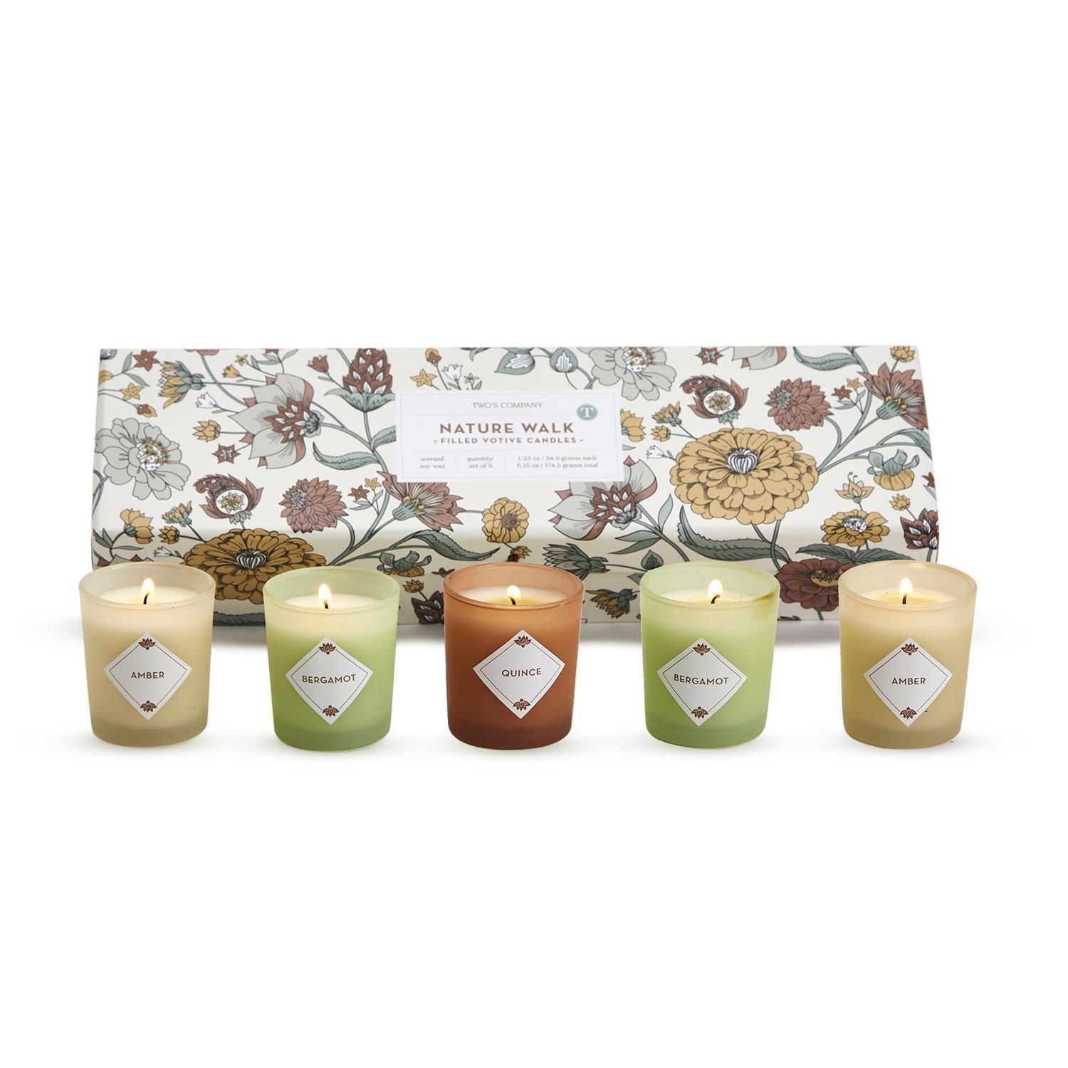 Nature Walk Set of 5 Scented Candles in Gift Box - Elegant Linen