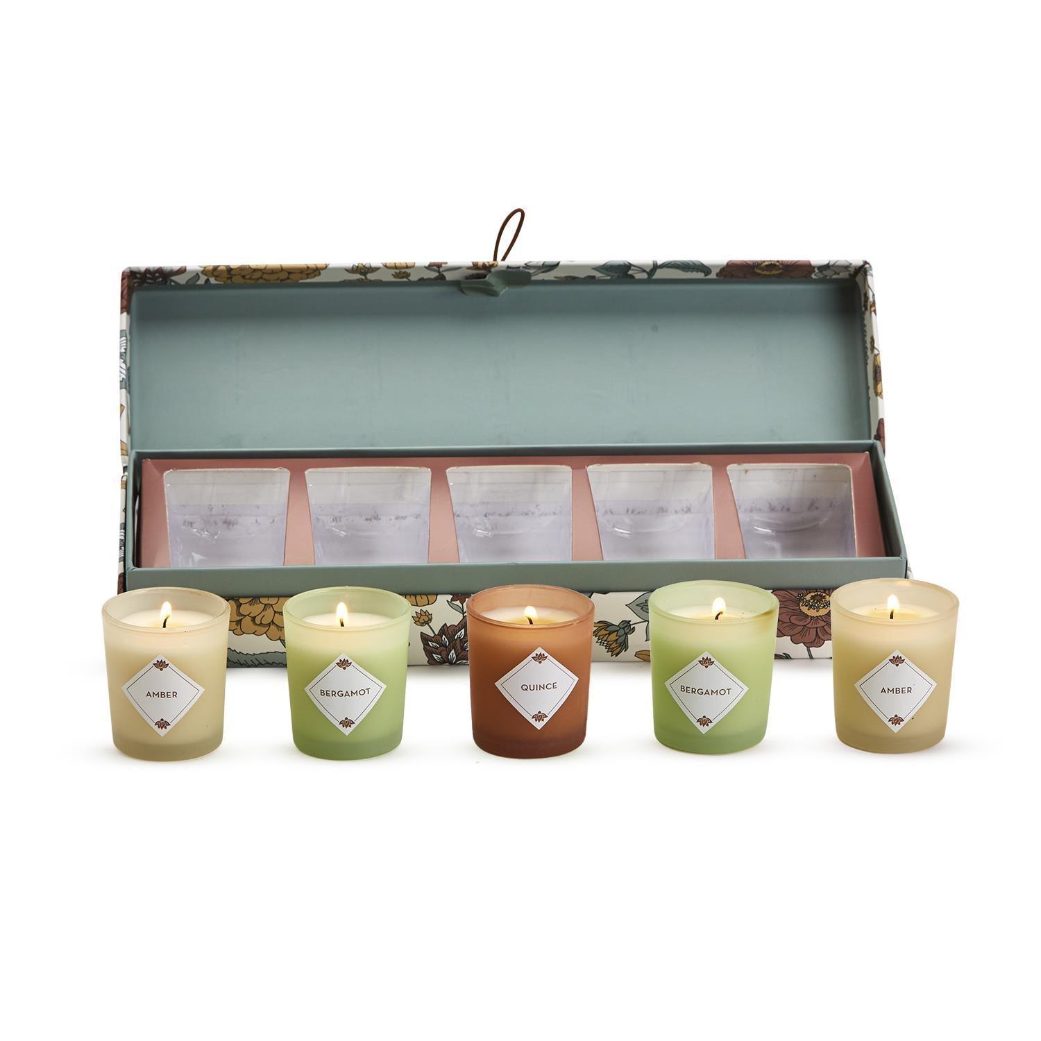 Nature Walk Set of 5 Scented Candles in Gift Box - Elegant Linen