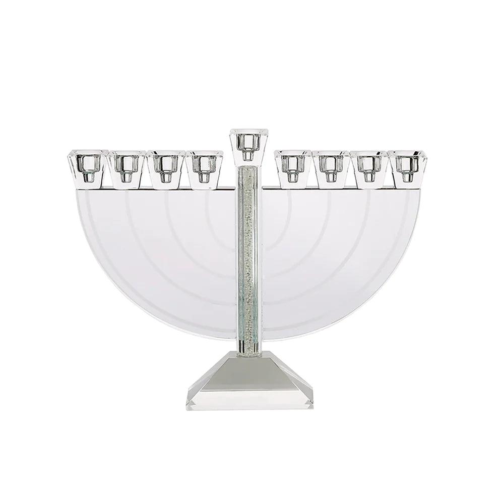 Ornate Crystal Menorah with Decorative Gemstones - Elegant Linen