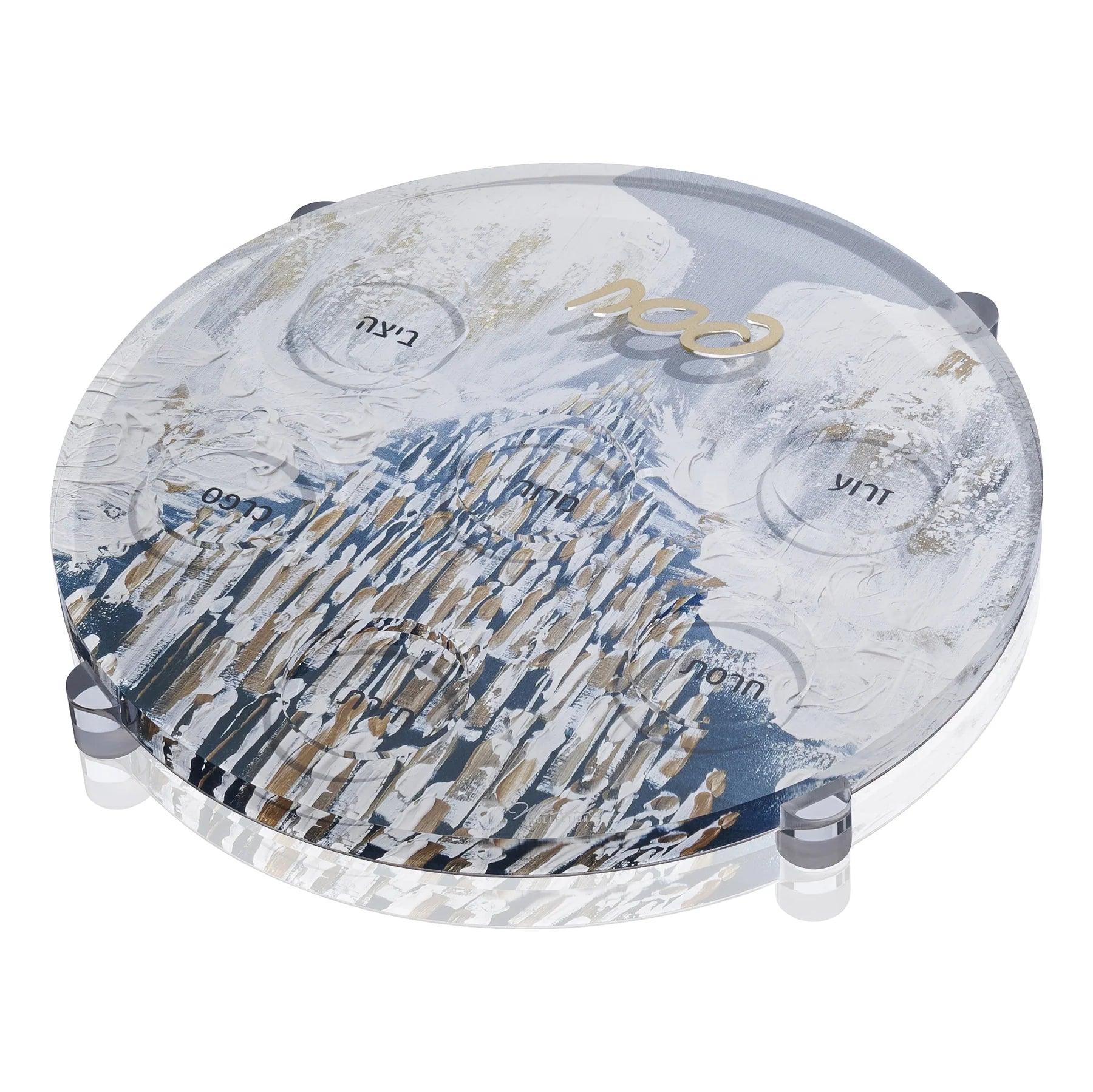 Painted Seder Plate - Gray & Gold - Elegant Linen