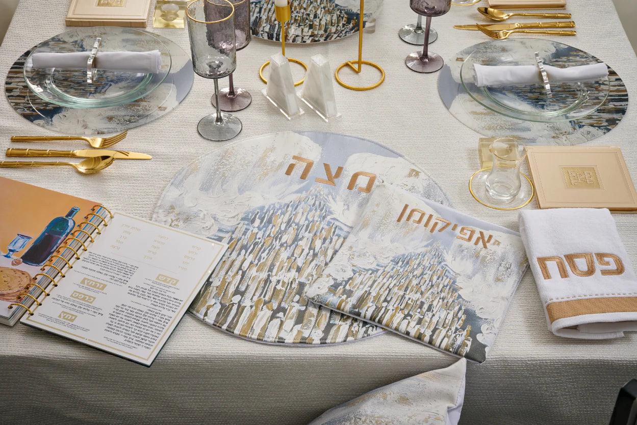 Painted Seder Plate - Gray & Gold - Elegant Linen