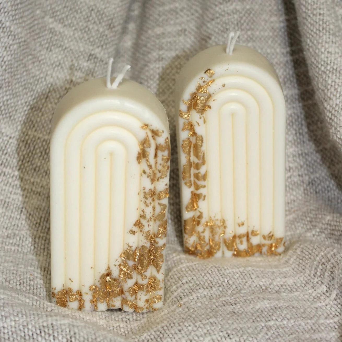 Rainbow Havdalah Candle with Metallic Flecks - Elegant Linen