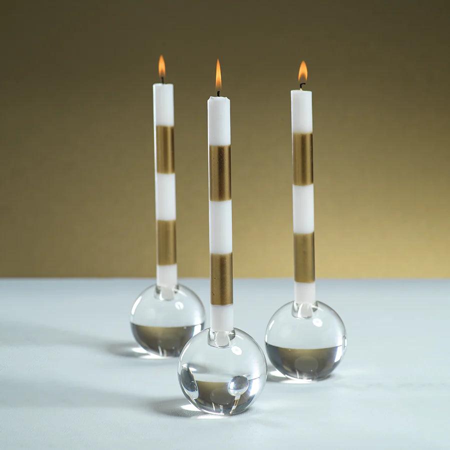 Round Crystal Glass Taper Holder - Elegant Linen