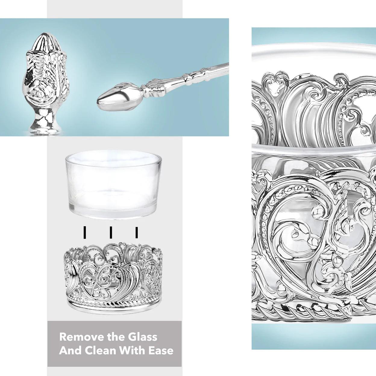 Silver Designed Honey Dish - Elegant Linen