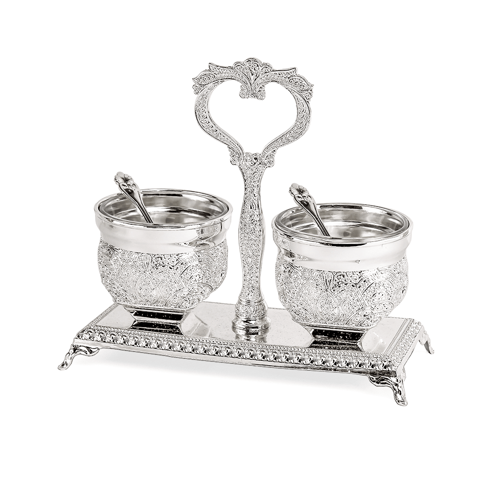 Silver Plated Double Salt Holder Filigree Design - Elegant Linen