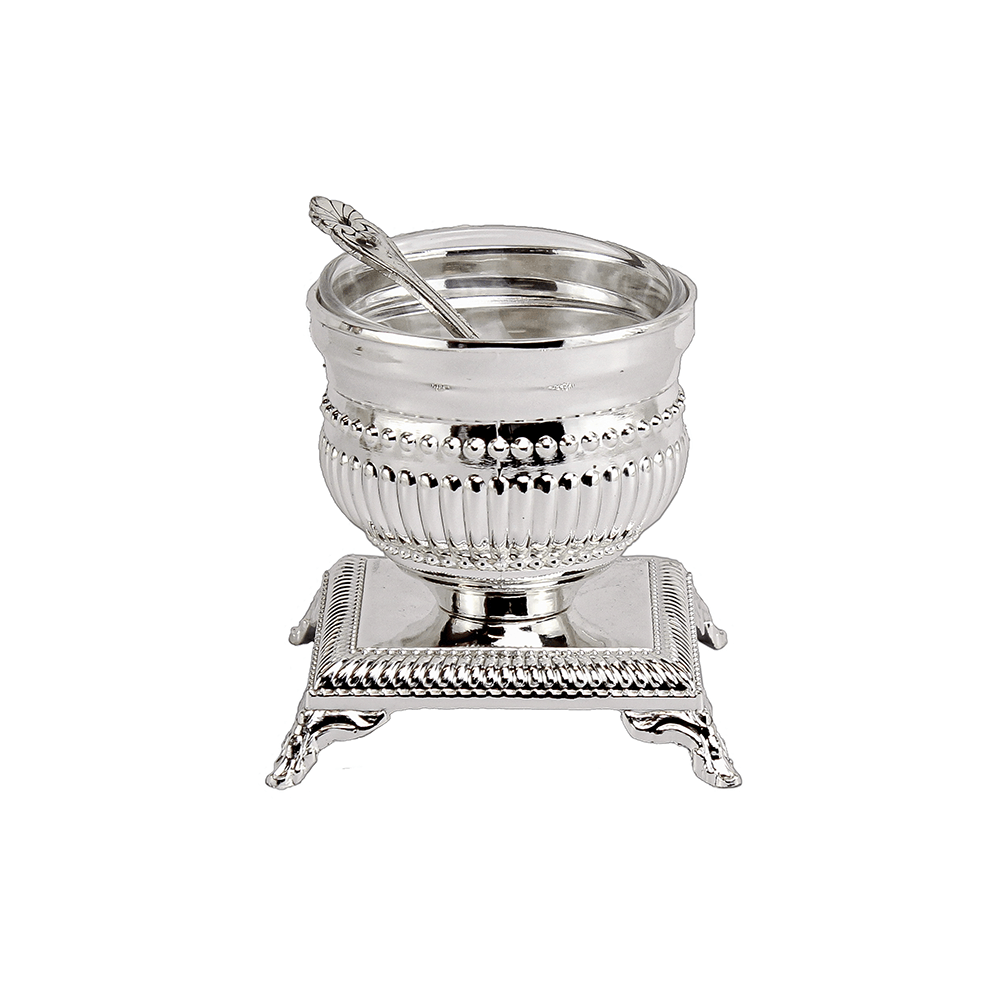 Silver Plated Salt Holder Beaded Design - Elegant Linen