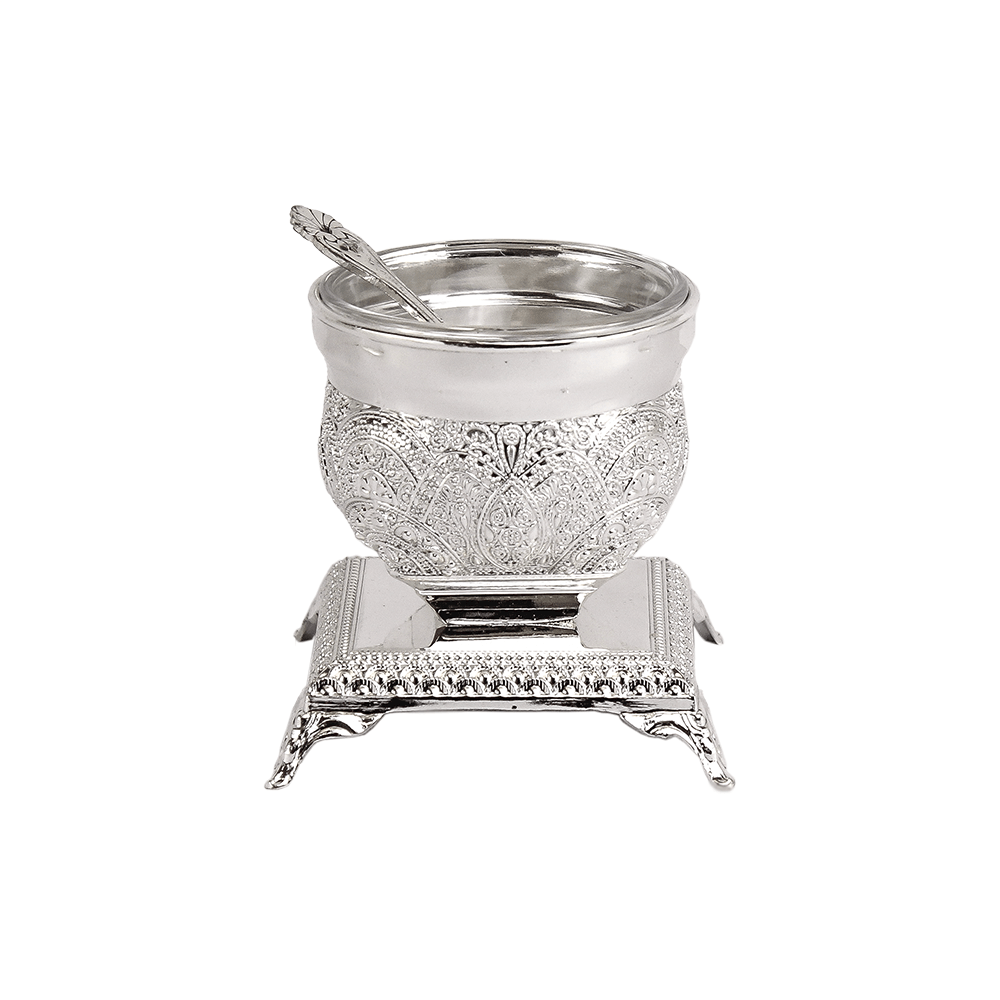 Silver Plated Salt Holder Filigree Design - Elegant Linen