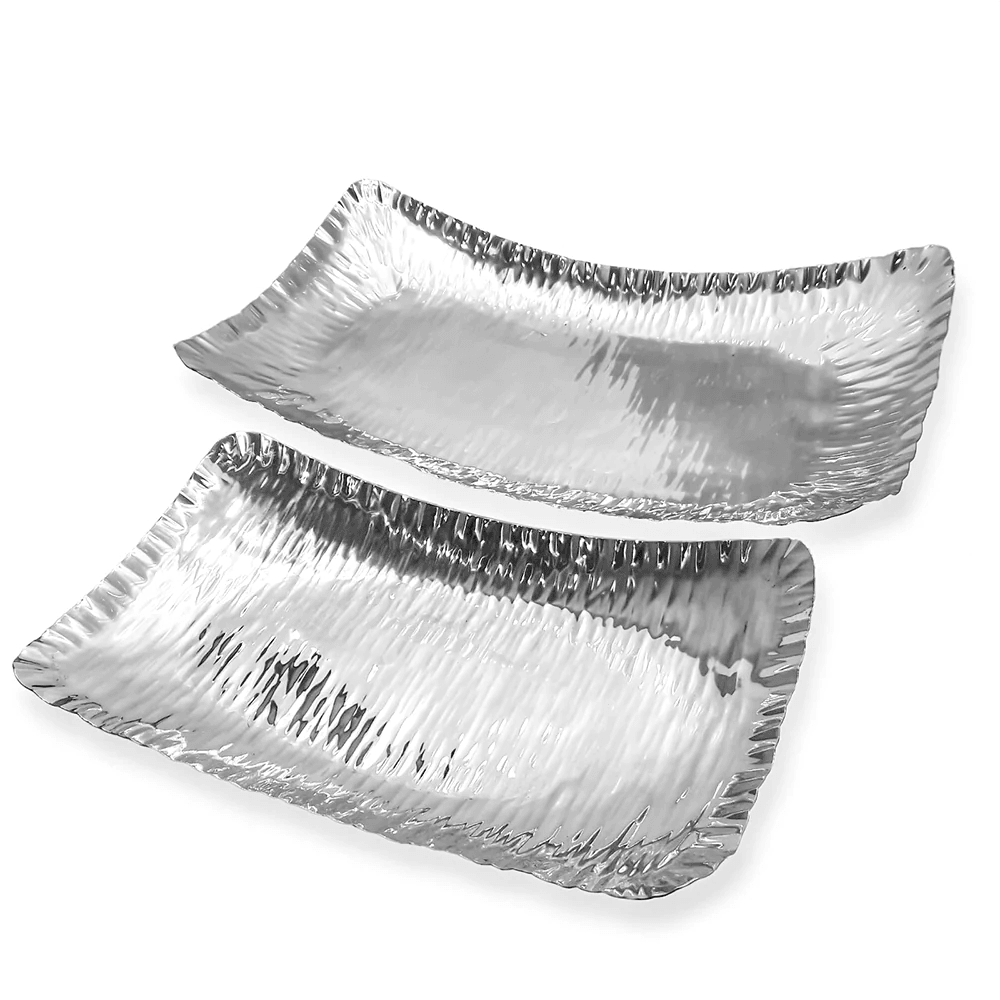 Stainless Steel Hammered Design Rectangular Platter - Elegant Linen