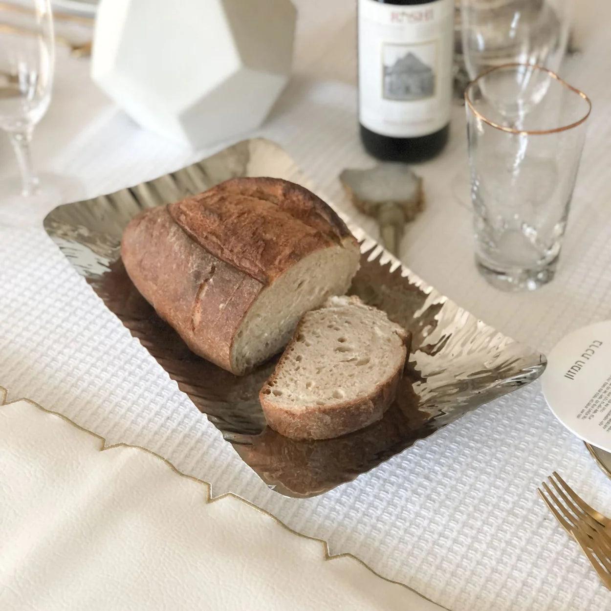 Stainless Steel Hammered Design Rectangular Platter - Elegant Linen