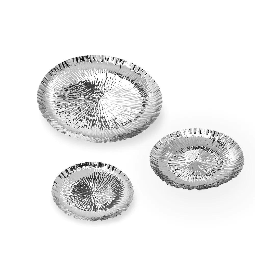 Stainless Steel Hammered Design Round Platter - Elegant Linen