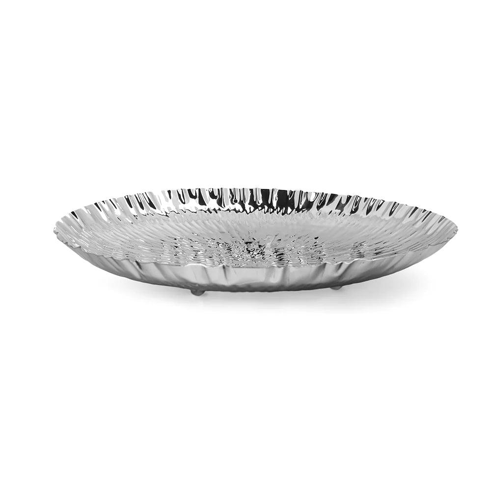Stainless Steel Hammered Design Round Platter - Elegant Linen