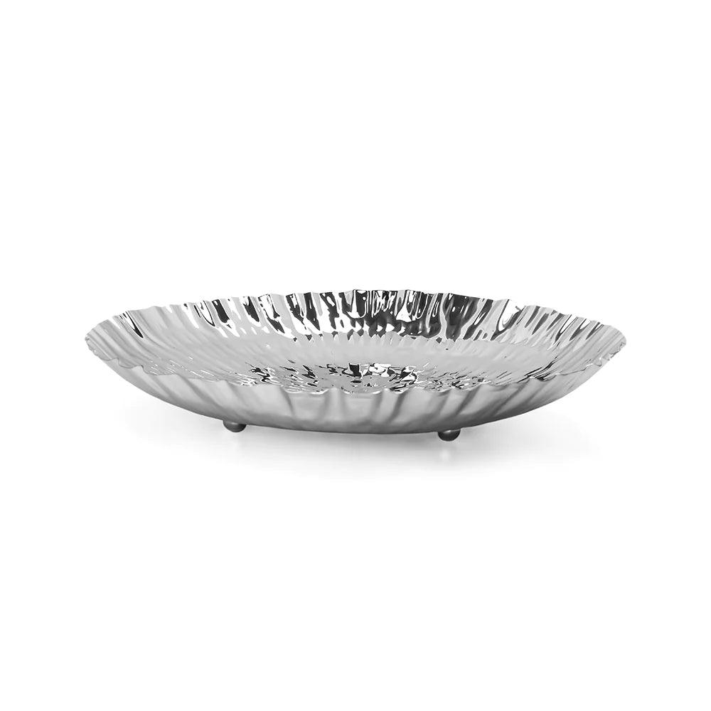 Stainless Steel Hammered Design Round Platter - Elegant Linen
