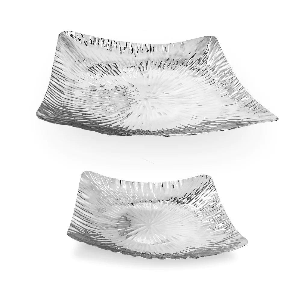 Stainless Steel Hammered Design Square Platter - Elegant Linen