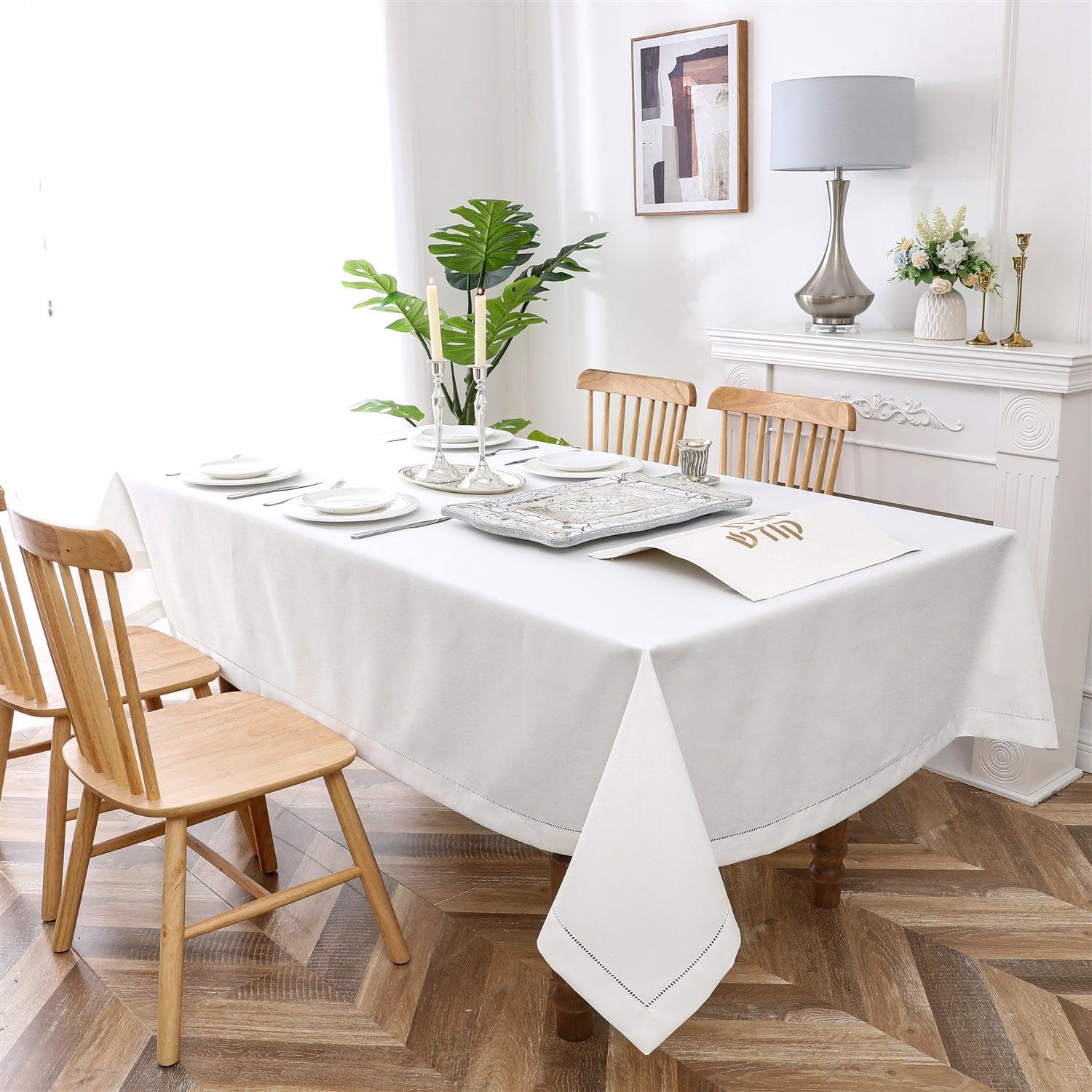 Elegant Linen Tablecloth Polyester (Linen Look) TC1551 - White with ...