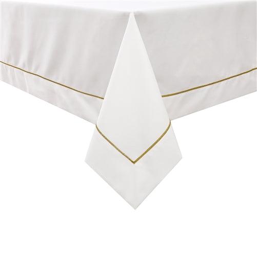 Tablecloth Polyester (Linen Look) TC1553 - White Gold Trim design Etched at seam - Elegant Linen