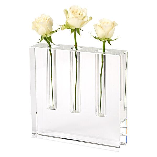 Triple Play Handcrafted Square 7″ Optical Crystal Bud Vase - Elegant Linen
