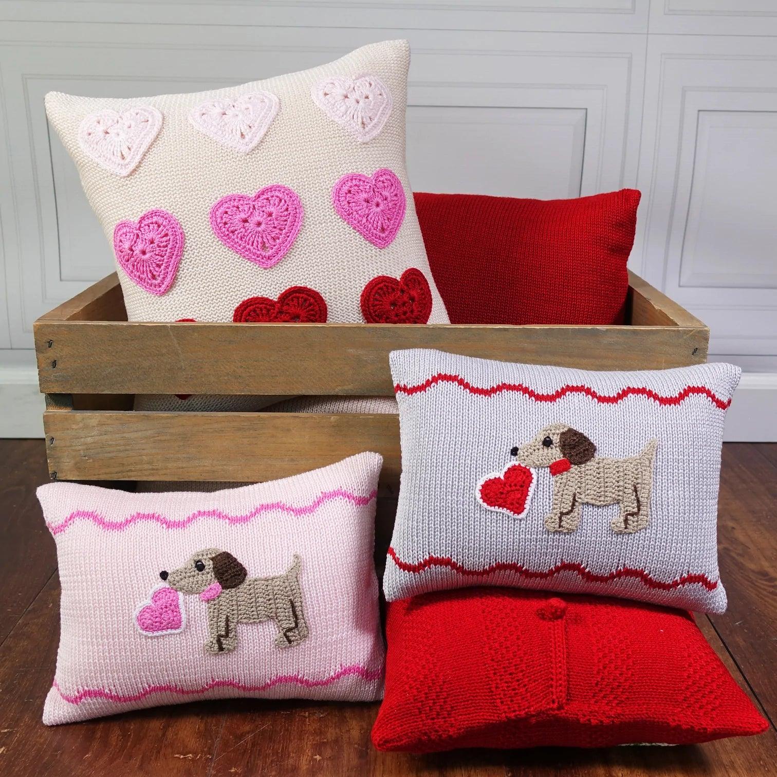 Valentine Puppy Mini Pillow, Pink - Elegant Linen