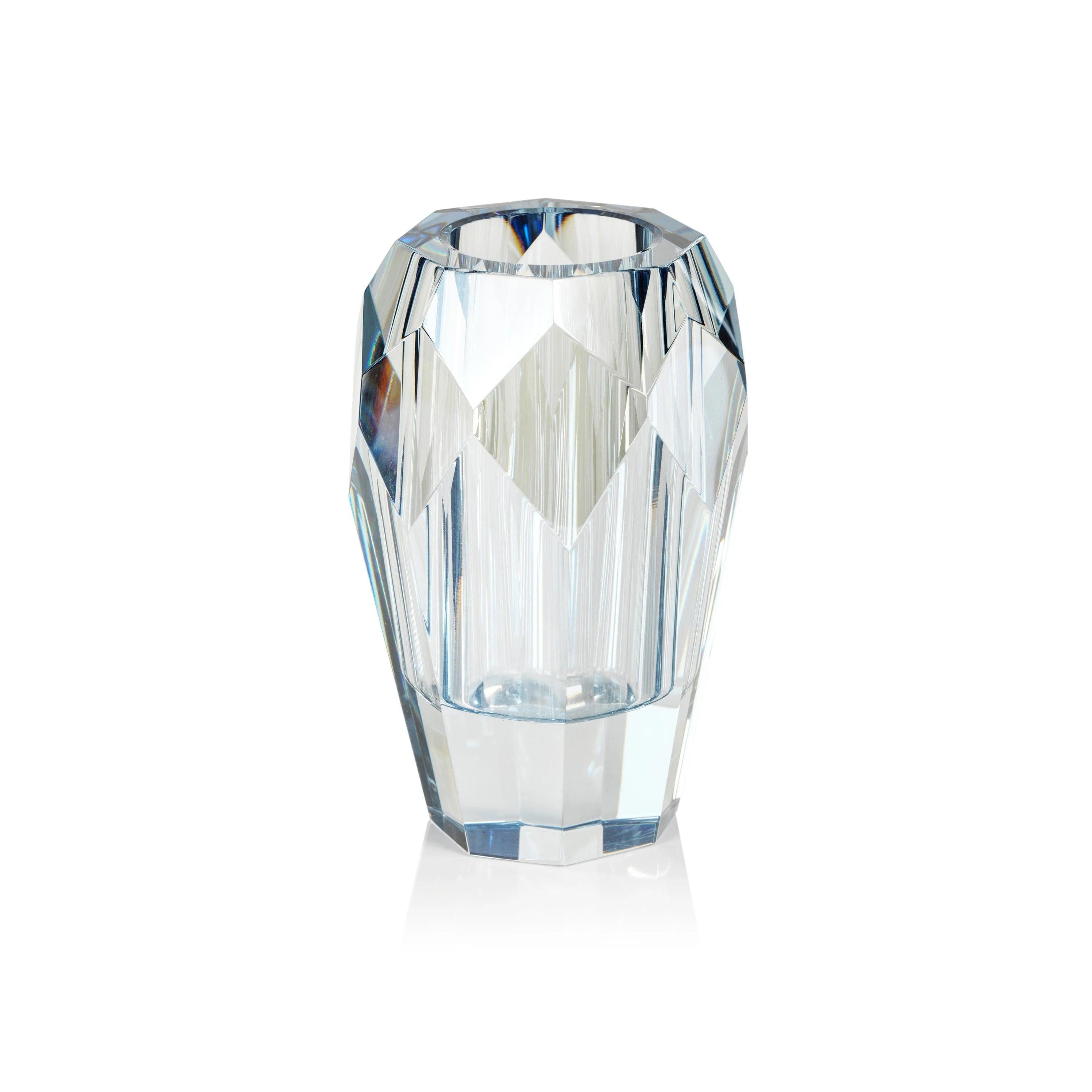 Veniza Cut Crystal Vase - Light Blue - Elegant Linen