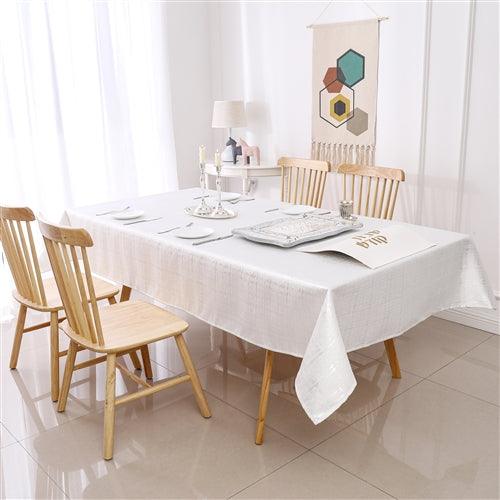 Wave White Jacquard Tablecloth - Elegant Linen