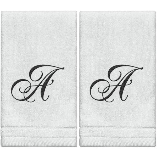White Monogrammed Towel - Black Embroidered - Elegant Linen