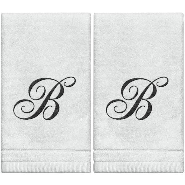 White Monogrammed Towel - Black Embroidered - Elegant Linen