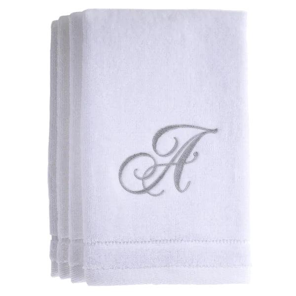 White Monogrammed Towel - Silver Embroidered - Elegant Linen