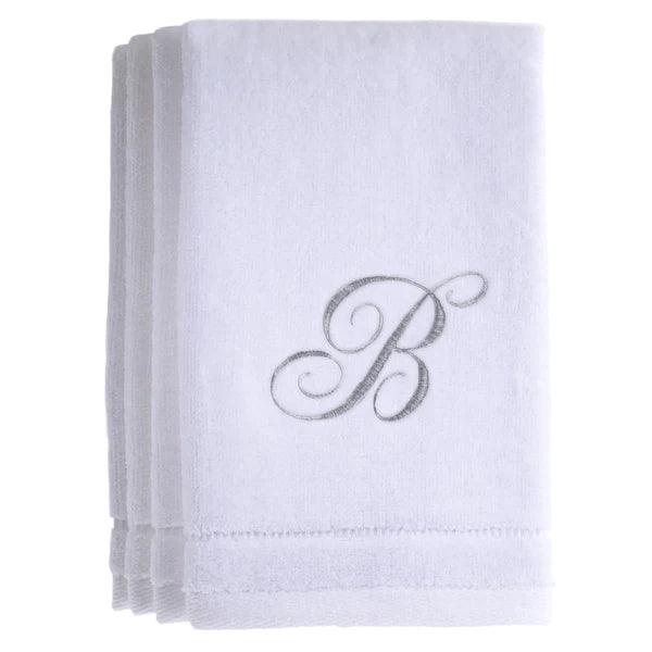 White Monogrammed Towel - Silver Embroidered - Elegant Linen